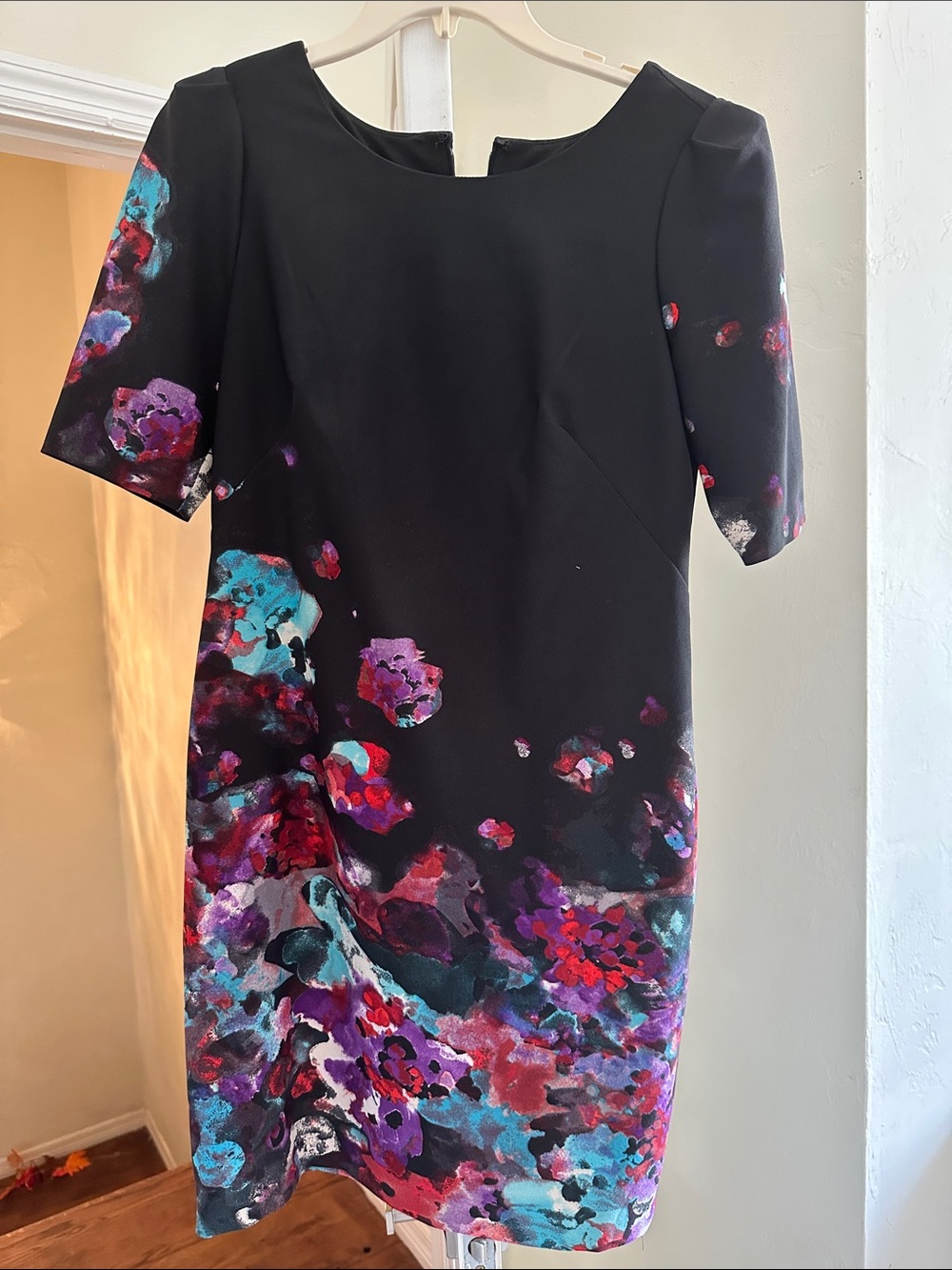 SD Collection Black Midi Dress with Purple, Teal & Magenta Floral Accents